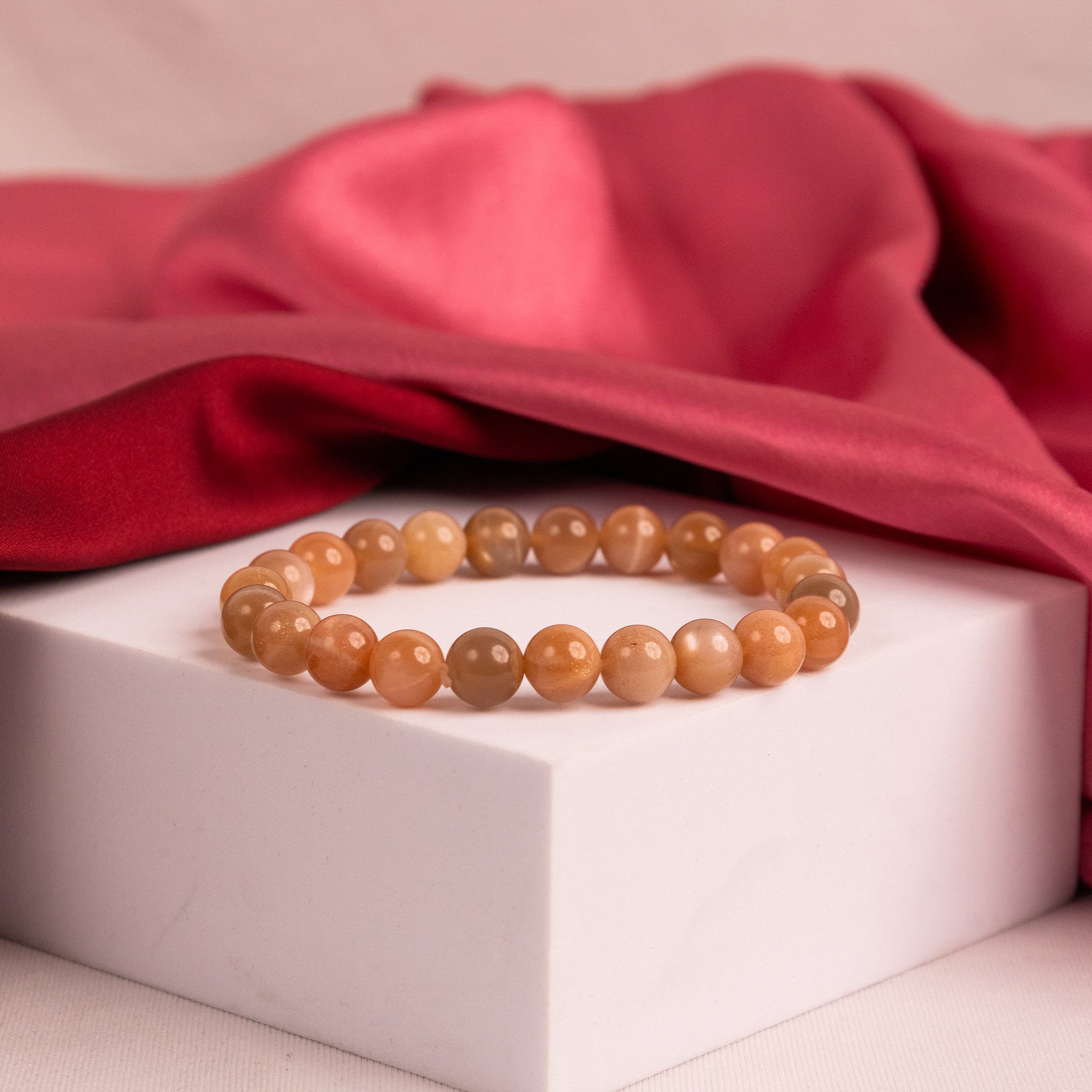 Peach Moonstone Bracelet - Abhimantrit & Certified